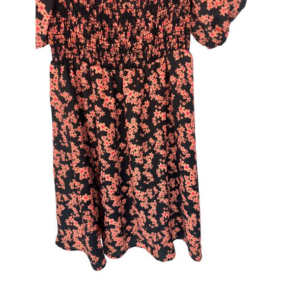 Resa Orange Black Daisy Smocked Stretch Floral Blake Mini Dress Size Small - Picture 5 of 9